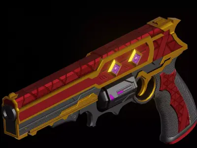 Red Black Stylized Ornamental Handgun 3D Model 3D model