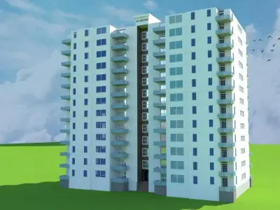 Apartment 3D building with birds 3D model