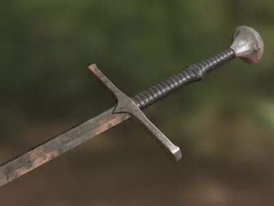 Lowpoly medieval rusted longsword - PBR Low-poly 3D model