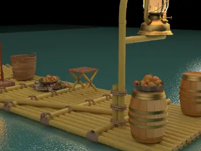 Chinese fishing raft 3D model