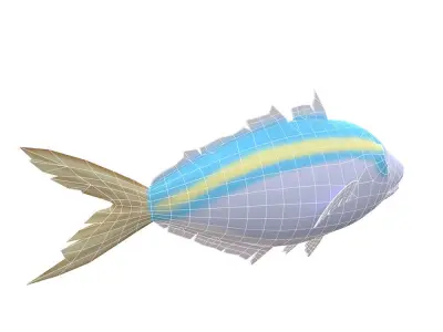 Yellow stripe Scad Fish Cartoon Animated Low-poly 3D model