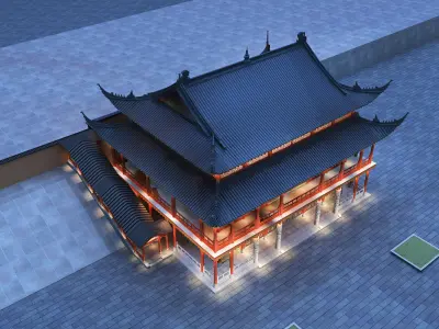 Chinese ancient architecture Low-poly 3D model
