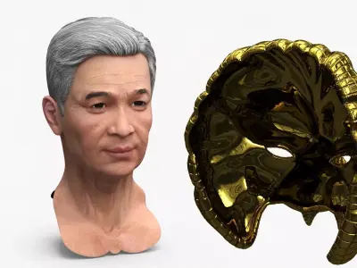 Decorative Lion Face Party Mask on Head 3D model