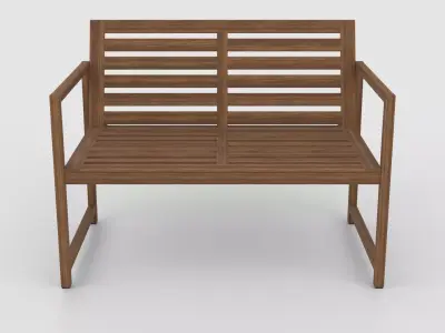 Wooden Bench Low-poly 3D model 8