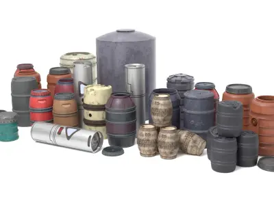 Barrels and containers 1-6 scale Hottoys  3D Model Pack purchase