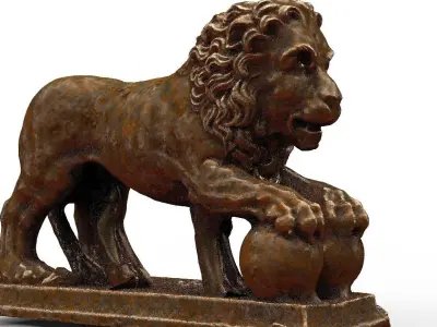 Lions Statues together back to back 3D model