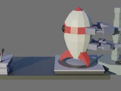 Low Poly Rocket with Launch Pad Free low-poly 3D model