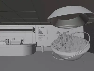 Futuristic Cyberpunk Cafe and Smart City Interior 3D model