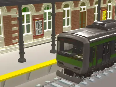 Vintage Station and Train 4K 3D model