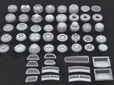 Hard Surface Sci-Fi Industrial KitBash 3 PACK Low-poly 3D model