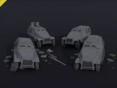 Cartoon Dieselpunk armored cars  Polygonal Style Free low-poly 3D model