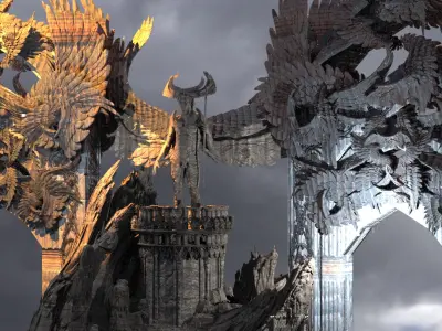 Ancient copper Arch Angel Michael wings archway 3D model