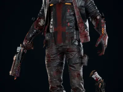 Masked biker gang soldier Low-poly 3D model