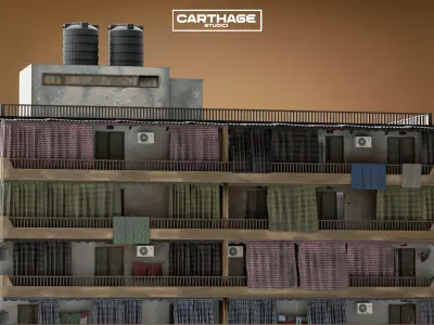 Arabic Neoclassical Mid-Rise Apartment with Balconies Shops Low-poly 3D model