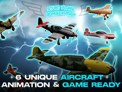 6 Stunt Planes and WW2 Bomber Pack Low-poly 3D model