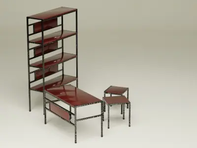 Student Study Set - Red Mahogany Darkened Damascus - AMS05 Free 3D model