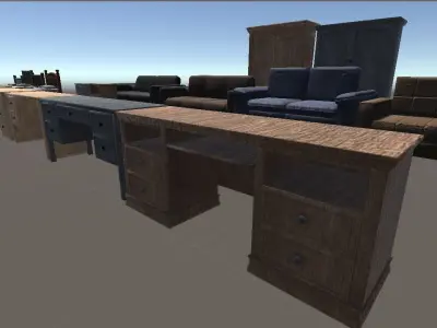 Simple bedroom furniture  Free low-poly 3D model