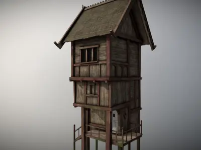 Medieval Lake Village - House 15 with interiors Low-poly 3D model