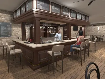 Cafeteria Interior Low-poly 3D model