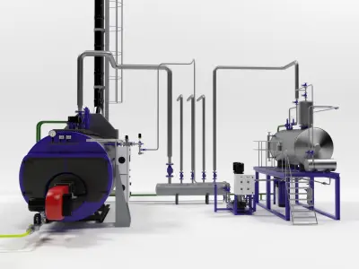 Steam boiler plant with equipment 3D model
