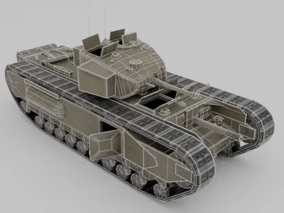 Churchill MK I Infantry Support Heavy Tank Low-poly 3D model