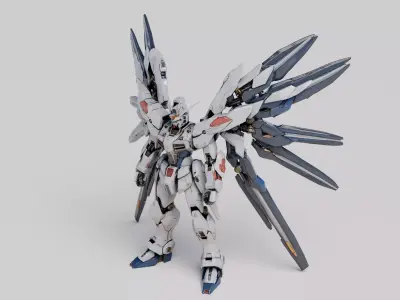 White Mecha Robot Winged Collection with PBR Textures Bundle 3D model