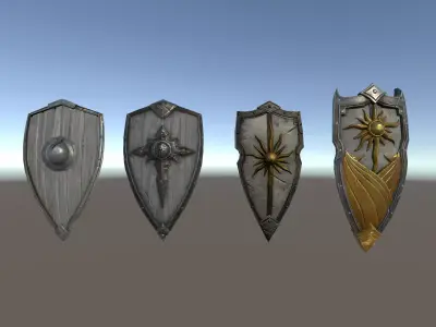 PBR Fantasy Weapons Shields Low-poly 3D model