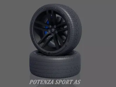 3d Wheel Model of Bridgestone POTENZA SPORT AS Low-poly 3D model