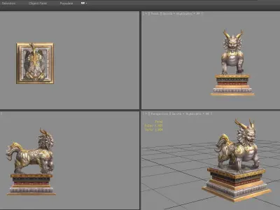 Stone lion - kylin Sculpture - chinese unicorn statue Low-poly 3D model