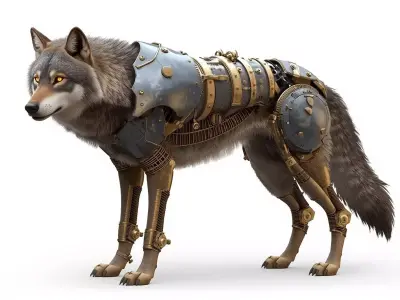 Steampunk Armored Wolf 3D Model Low-poly 3D model