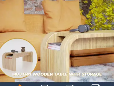 Modern Wooden Table with Storage Free 3D model