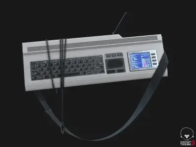 Cyberdeck electronic keyboard with stylus Low-poly 3D model