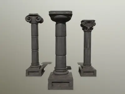 Pillar Set three columns Low-poly 3D model