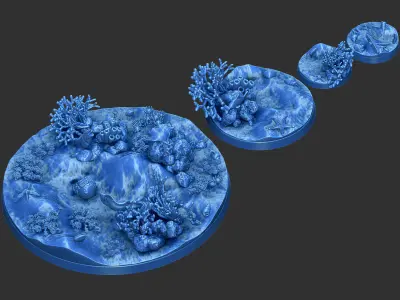 FREE - 4 SEABED MINIATURE BASES 25mm 50mm 100 mm 3D Print Ready Free 3D print model