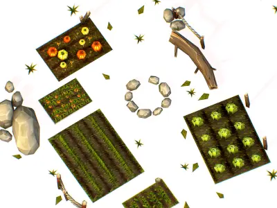 Handpaint Cartoon Garden grounds Place Gdn Low-poly 3D model