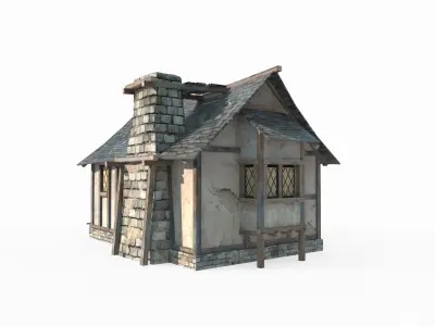 Hand drawn style medieval houses 3D model