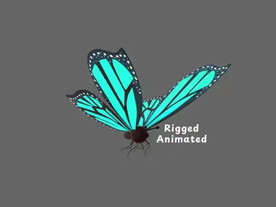 Cartoon Butterfly Wing Flapping 03 Animated Low-poly 3D model