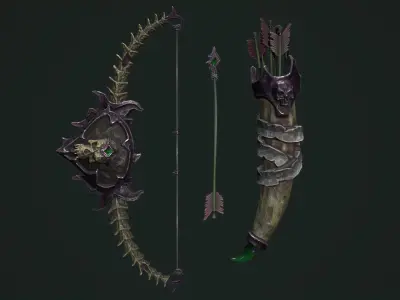 Undead bow and quiver Low-poly 3D model