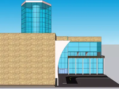 Octagonal Tower Multiplex Commercial Building with Markets 3D model