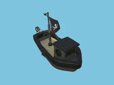 Cartoon Boat 03 - Black Pearl - Pirate - Low Poly Ship Low-poly 3D model