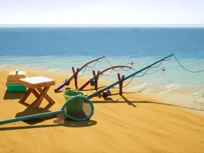 Stylized Fishing Props Kit Low-poly 3D model