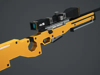 Blocky Stylized AWP Sniper Rifle - Low Poly Game Ready Low-poly 3D model