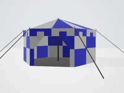 Medieval Tents in Red Green and Blue with interior space Low-poly 3D model