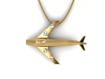 Pendants gold airplane with diamond in middle 3D print model