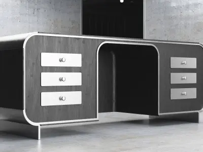 Wooden office desk with chairs Free 3D model
