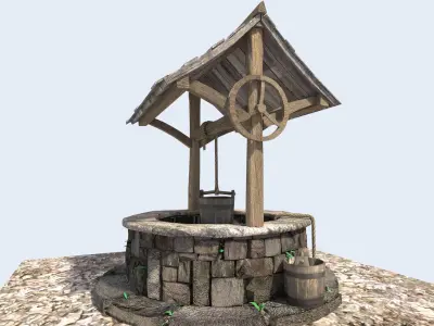 detailed medieval water well 3D model