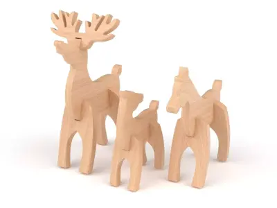Wooden toy reindeer 3D model