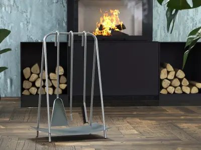 Port Fireplace Tools Silver 3D model
