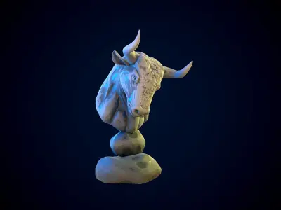BULL gameready head on rock Low-poly 3D model