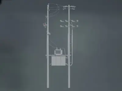 Utility Pole with Transformer Low-poly 3D model